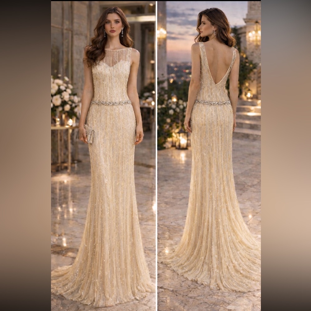 Fully embellished wedding gown with belt